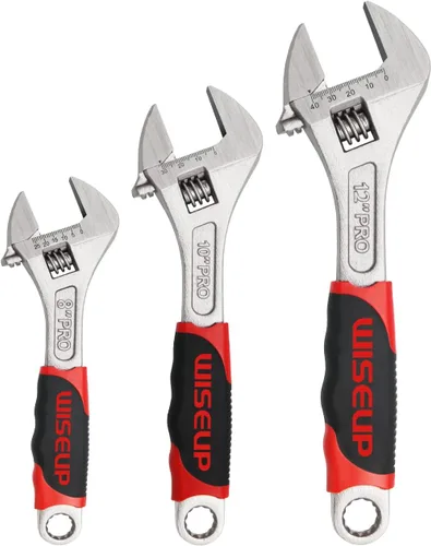 Miniatura 8 de WISEUP - Juego de llaves ajustables de 8 pulgadas y 10 pulgadas Cr-V forjadas, herramientas manuales de grado industrial con empuñadura