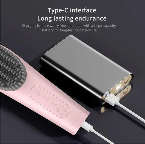 Miniatura 6 de Go Brush Pro - Cepillo alisador de cabello portátil inalámbrico – Calor rápido de 30 segundos, iones negativos de 150 M, USB-C recargable, 7000 mAh
