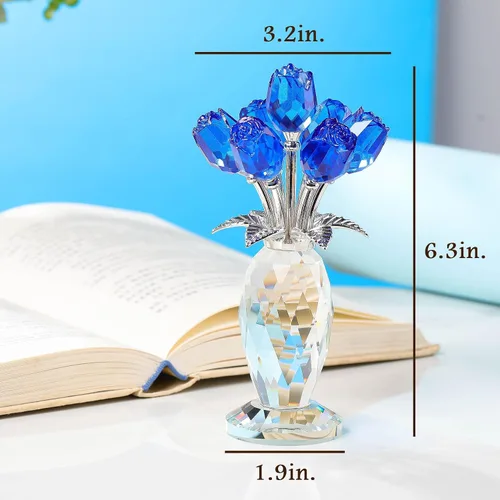 Miniatura 7 de Movdyka Figura de flor de cristal de rosa azul con jarrón de cristal, regalos para mujeres, esposa, novia, mamá, decoración de mesa coleccionable