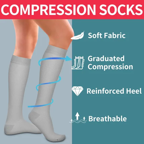 Miniatura 28 de Laite Hebe 4 pares de calcetines de compresión para mujeres y hombres, el mejor apoyo para enfermeras, correr, atletismo