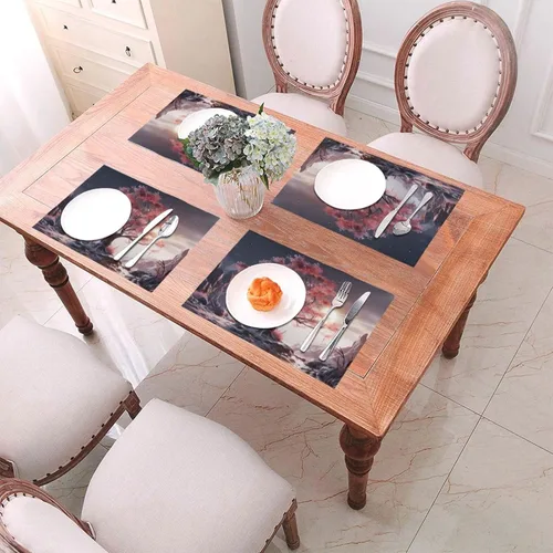 Miniatura 4 de 6 PCS PVC Placemats Set Place Mats Big Tree Growing on Pile of Stones Non-Slip Weave Place Mats 12" x 18" Farmhouse Table Mat Set for Family Dinners