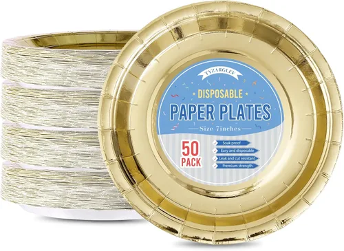 Miniatura 12 de Platos de Papel Desechables Negros, 50 Unidades Platos de Postre para Pastel de 7 Pulgadas a Granel para Suministros de Fiesta, Platos de Fiesta