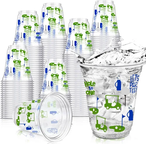 Qinyoung 100 unidades de suministros para fiestas de pelotas de golf Masters a granel, vasos de plástico transparente de 12 onzas, desechables, Azul