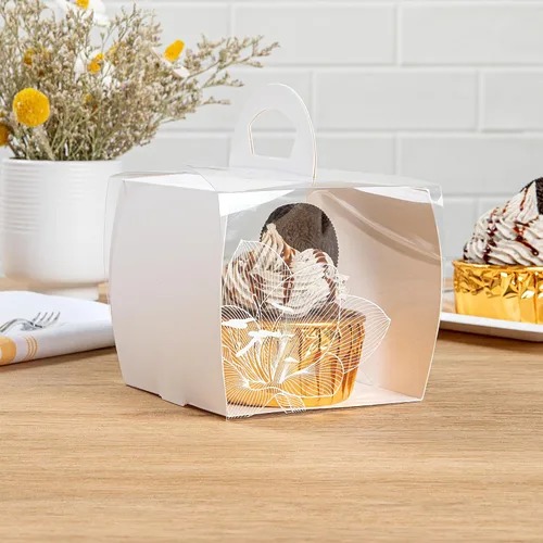 Miniatura 3 de Restaurantware - Cajas individuales para cupcakes de 4 x 4.25 pulgadas, 100 cajas de exhibición desechables para cupcakes - Con asa, acento de loto
