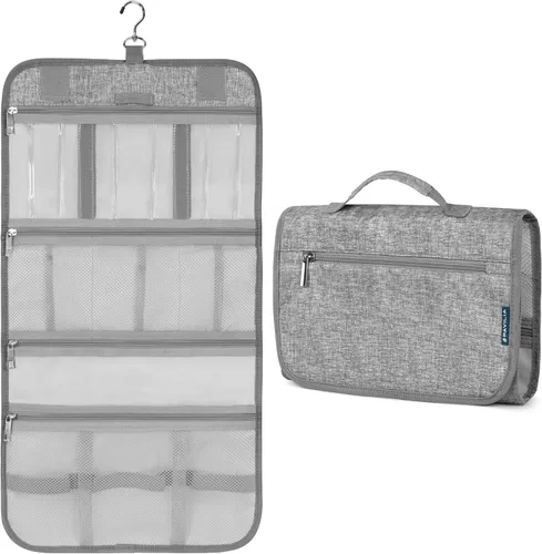 Miniatura 12 de PAVILIA - Neceser colgante para mujer y hombre, kit de viaje plegable organizador de artículos de tocador, bolsa de cosméticos enrollable, estuche