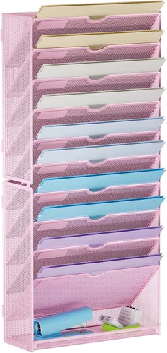 Miniatura 8 de Marbrasse Organizador de archivos de pared colgante de 10 niveles, soporte para archivos de pared para papeles, portapapeles de archivos