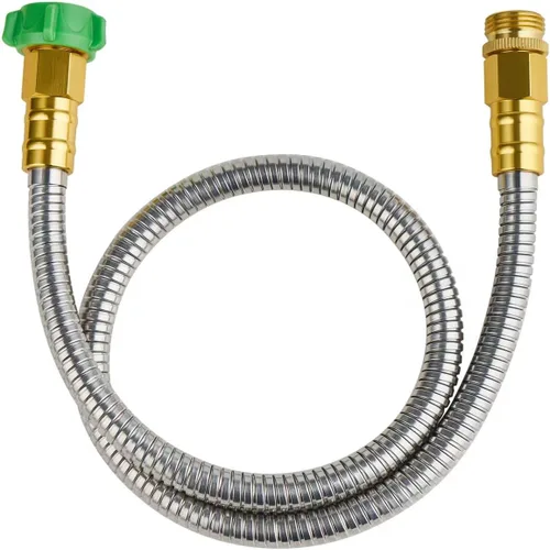 Miniatura 10 de SKYWARD Manguera de jardín corta de acero inoxidable 304 de 1 pie con conector de metal hembra a macho, manguera de agua antifugas, flexible