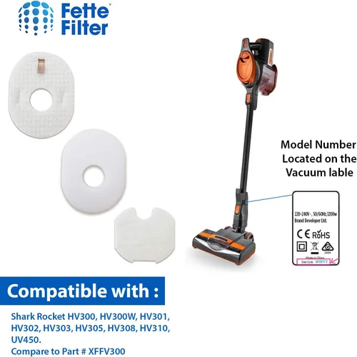 Miniatura 5 de Shark Rocket HV300, HV300W, HV301, HV302, HV303, HV305, HV308, HV310, UV450 compatible con el juego de espuma y filtros, reemplaza Shark Part