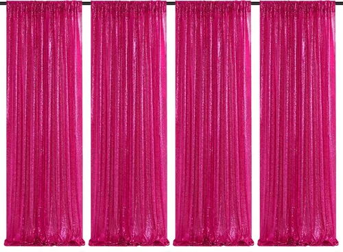 Miniatura 15 de Cortinas de fondo de lentejuelas rosas de 2 piezas, 2 pies x 8 pies, fondo de fotografía, cortina para fiestas con purpurina, fondo de boda, tela