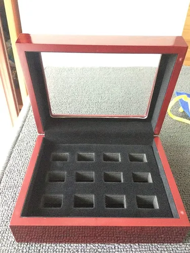 Miniatura 2 de 12 Agujeros Campeonato Big Heavy Ring Display Case Joyero de madera Terciopelo rojo Interior (rojo)