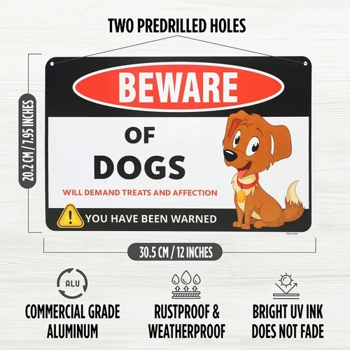 Miniatura 2 de Venicor Cartel divertido de Beware of Dogs – 8 x 12 pulgadas – Aluminio – Regalo para los amantes de los perros – Arte de pared de perros – Cosas