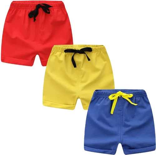 Pantalones cortos para niños y niñas, paquete de 3 pantalones cortos deportivos de algodón para verano, color sólido, pantalones cortos activos