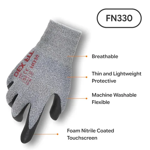Miniatura 2 de DEX FIT FN330 - Guantes de trabajo de nitrilo, ajuste elástico 3D, agarre potente, táctil inteligente, recubierto de espuma resistente, fino