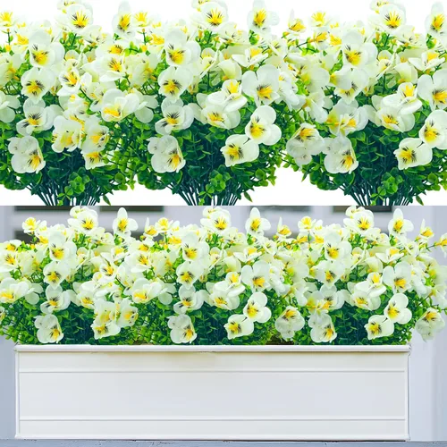 Miniatura 14 de 8 paquetes de flores artificiales para exteriores, resistentes a los rayos UV, flores de plástico sintético para exteriores, patio, jardín, porche