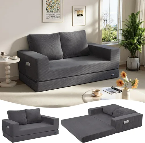 Miniatura 10 de COMAX Sofá cama futón, sofá cama convertible 4 en 1, sofás deshuesados para sala de estar, sofá biplaza plegable pequeño plegable que ahorra Gris