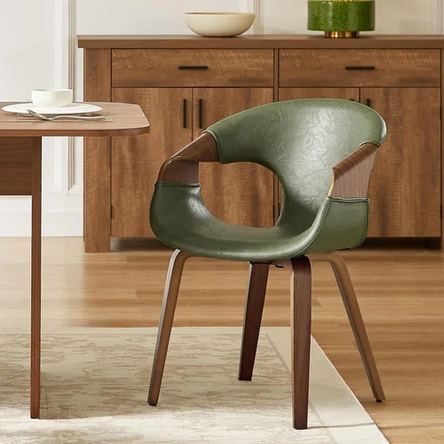 Miniatura 21 de Zouron Silla de comedor moderna de mediados de siglo, silla tapizada de piel sintética con reposabrazos, silla decorativa con patas de madera