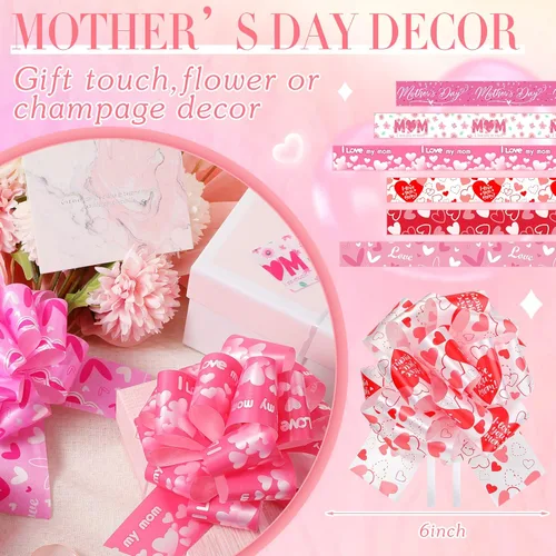 Miniatura 3 de Yunlly Paquete de 108 lazos rosados para envolver regalos, cinta de cumpleaños, lazos para mujer, accesorio de envoltura de regalos para regalos
