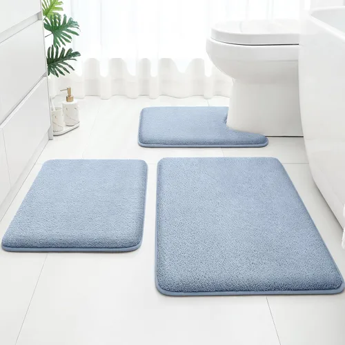 Miniatura 9 de HOMEIDEAS Juego de 3 alfombras de baño mejoradas, alfombras de baño de espuma viscoelástica ultra suaves, superabsorbentes, antideslizantes, Beige