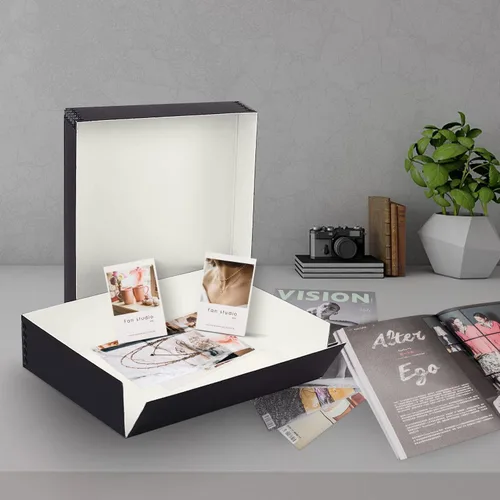Miniatura 232 de Lineco Archival Caja de almacenamiento para impresión de 13x19 pulgadas, diseño frontal abatible, 13 1/2 x 19 1/2 x 3 pulgadas, color exterior: negro
