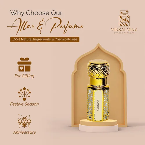 Miniatura 3 de Azafrán Attar Roll On Perfume, sin alcohol, Unisex, 0.2 fl oz