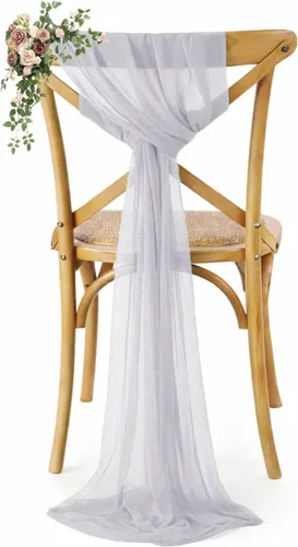 Miniatura 27 de VDS Paquete de 25, Rojo Manzana, Lazos de Gasa para Sillas con Bordado de Chiffon, Funda para Silla con Moño en la Parte Posterior, Ideal