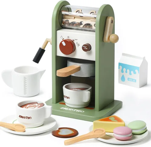 Juguete para cafeteras de madera para niños, juego de máquina de café con molinillo, rutina de preparación de café, estimula el juego imaginativo y