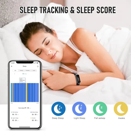 Miniatura 4 de Rastreador de actividad física, monitor de actividad con frecuencia cardíaca 24/7, monitor de sueño de presión arterial de oxígeno en sangre, Negro