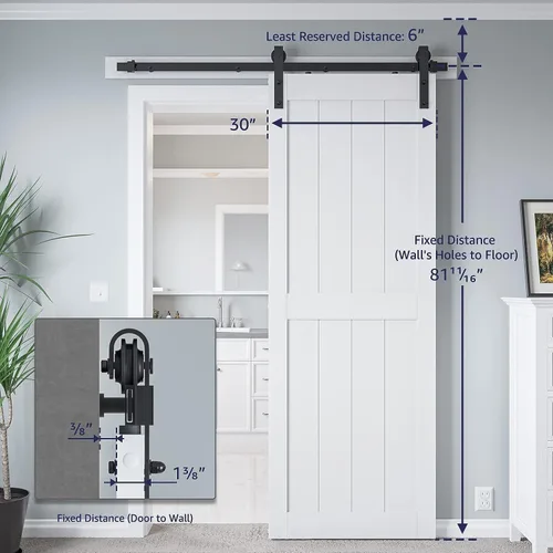 Miniatura 3 de Puerta corrediza de granero MDF de 30 x 80 pulgadas con kit de herrajes para puerta de granero de 5 pies, losa para puerta de granero con superficie