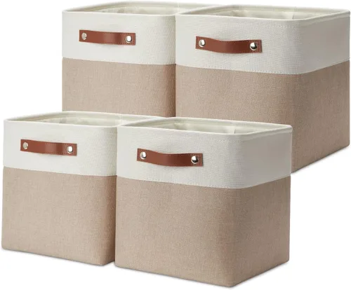 Miniatura 19 de DULLEMELO Juego de 4 cubos de almacenamiento, cesta de almacenamiento de tela para estantes, armario, cuarto del bebé, almacenamiento de juguetes