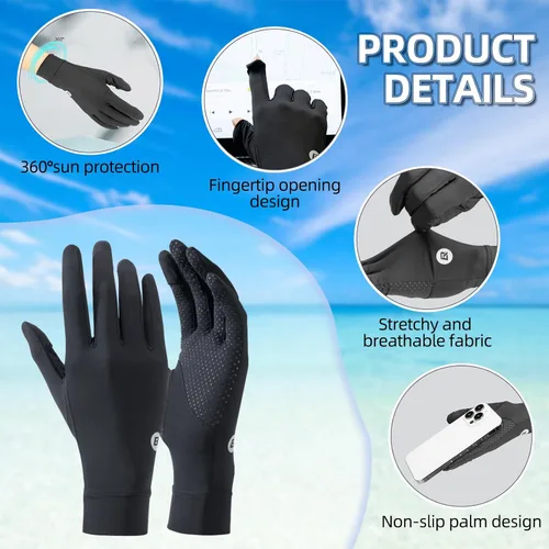 Miniatura 3 de ROCKBROS Guantes de protección UV suaves y delgados para mujer, guantes de protección solar antideslizantes de seda de hielo con dedos extraíbles