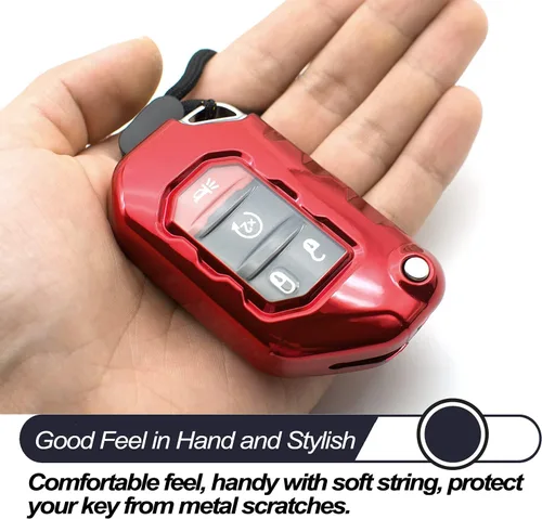 Miniatura 4 de MECHCOS Compatible con Jeep Wrangler JL JLU Rubicon Wagoneer Gladiator JT Sahara JLU Funda protectora de llavero plegable de TPU rojo para llaves