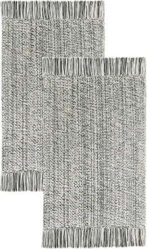 Miniatura 13 de COTTON CRAFT Alfombra tejida de área, paquete de 2 alfombras de algodón con textura jacquard, alfombra rústica bohemia con flecos, lavable a