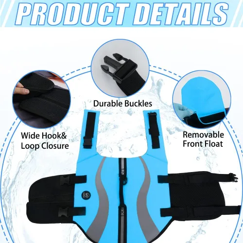 Miniatura 3 de EMUST Chalecos salvavidas ajustables para perros pequeños con flotabilidad mejorada, chaleco de natación para perros pequeños con asa de rescate