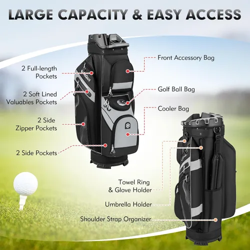 Miniatura 3 de Tangkula Bolsa de carrito de golf con divisores de longitud completa de 14 vías, 6 bolsas moldeadas con cierre superior de golf con 11 bolsillos