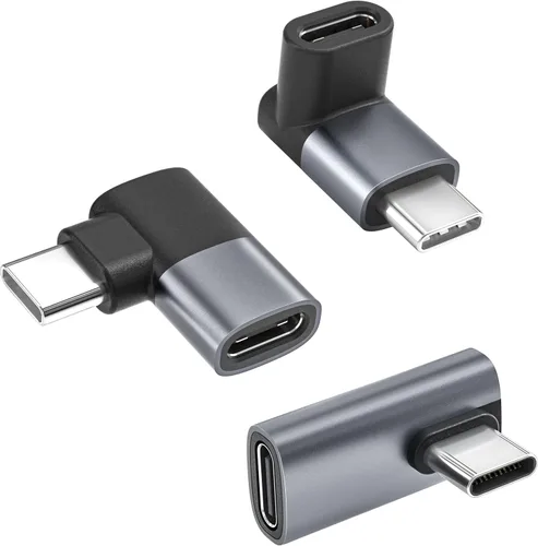 Basesailor - Adaptador USB C de 90 grados en ángulo recto, paquete de 3, 100 W tipo C macho a USBC hembra, convertidor de extensión USB 4
