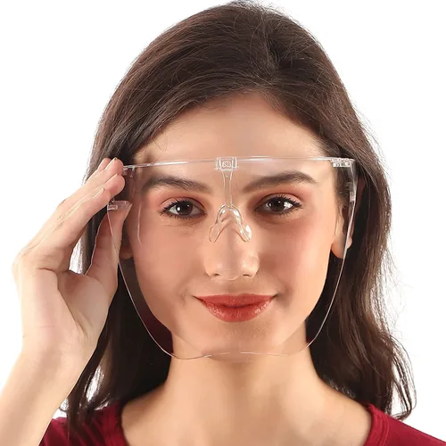 Miniatura 2 de Paquete de 2 cubrebocas de plástico antivaho mejorado, protector facial transparente con almohadilla antideslizante para la nariz, protector bucal