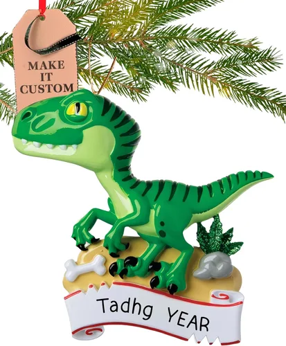 Adorno de dinosaurio verde personalizado 2025 | Personalización gratuita las 24 horas | Adornos de Navidad para niños grabados con láser para árbol