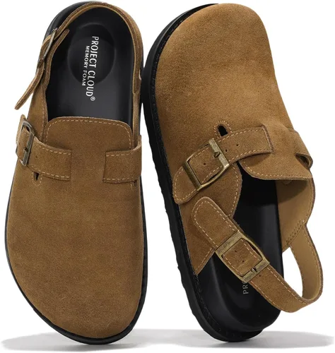 Miniatura 16 de Project Cloud Benton - Zuecos con plantilla de cuero genuino para mujer, pantuflas de espuma viscoelástica con soporte de arco, sandalias de moda