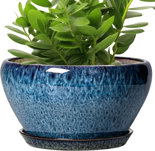Miniatura 41 de Maceta de Cerámica Moderna con Esmalte para Suculentas con Agujero de Drenaje y Platillo, Maceta Redonda de 6 Pulgadas para Plantas de Flores