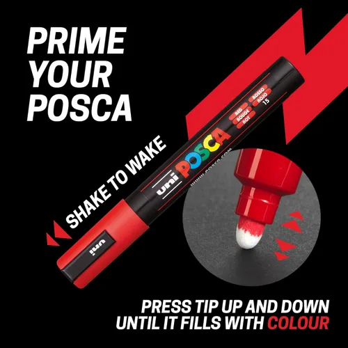Miniatura 3 de Posca Juego de 4 marcadores fluorescentes, bolígrafos de pintura con punta de bala para arte y manualidades, uso multisuperficie en madera, metal