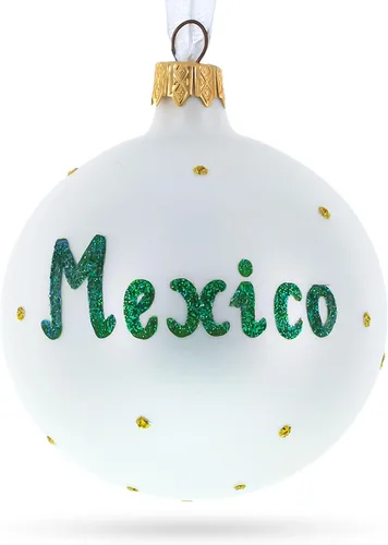 Miniatura 2 de Bandera de México bola de cristal adorno de Navidad 3.25 pulgadas