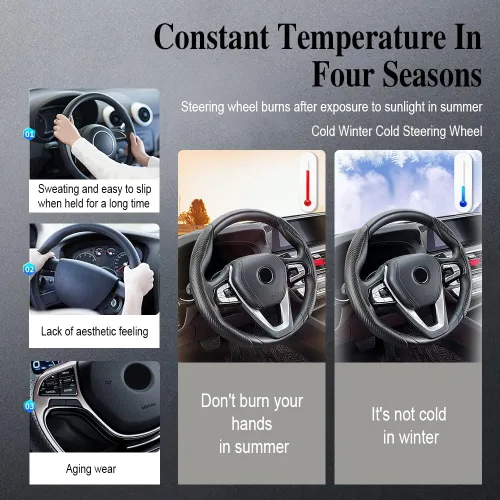 Miniatura 4 de Funda para volante, cubierta antideslizante de fibra de carbono para volante, protector segmentado para el interior del automóvil, accesorios