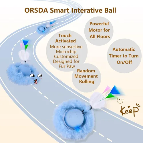 Miniatura 4 de ORSDA Pelota interactiva de juguetes para gatos, bola automática de rodadura rápida en bolsa, escondite para gatos de interior, juguete móvil