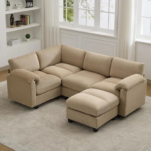 Miniatura 10 de Sofá biplaza modular de 61 pulgadas, asiento extra profundo para sala de estar, sofá de pana profundo con almohadas para reposabrazos, cosido