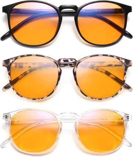 Miniatura 9 de IBOANN - Lentes con filtro de luz azul para mujeres y hombres, paquete de 3 unidades, armazón redonda estilo retro a la moda, lentes falsos vintage