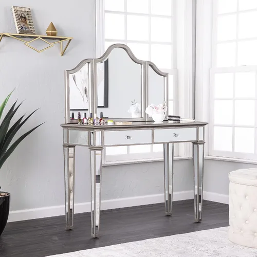 Miniatura 2 de SEI Furniture - Juego de tocador con espejo Kalla con almacenamiento - 2 piezas - Plata - Diseño de transición - Ideal para baño, Master Suite
