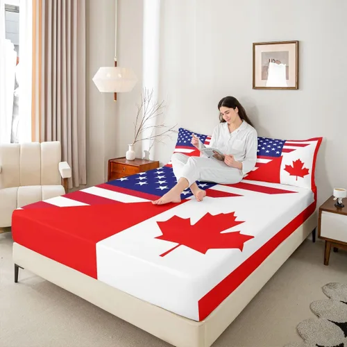 Miniatura 15 de Erosebridal American Flag Fitted Sheet Twin, Hockey Bedding Set United States Sports Games Bed Sheets for Kids Boys Teens Bedroom, Red White