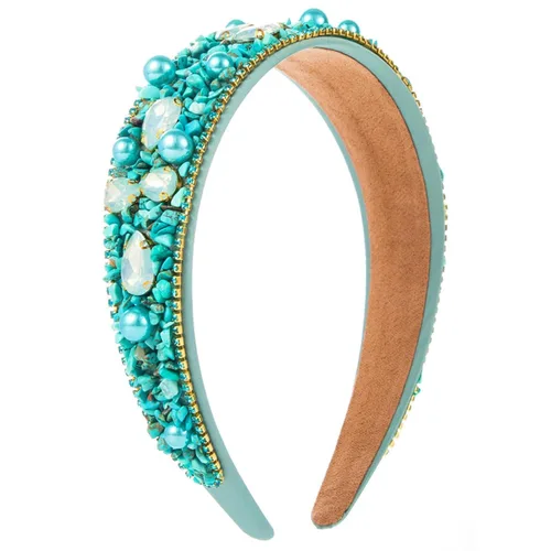 Miniatura 17 de Diademas turquesa para mujeres y niñas, banda ancha antideslizante para la cabeza, bandas para la cabeza con nudo superior, diadema de perlas de Azul