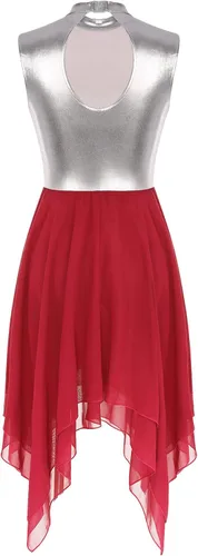 Miniatura 4 de TiaoBug Disfraz de danza lírica contemporánea para mujer, vestidos de adoración de bloques de color metálico, ropa de baile litúrgica