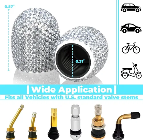 Miniatura 3 de 4 tapas de vástago de válvula de neumático de automóvil, tapa de aire brillante para automóvil, cubiertas de vástago universales, revestimiento